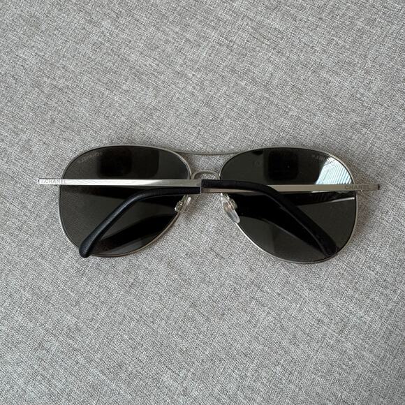 CHANEL Pilot Silver Mirrored Lens Sunglasses With Case Aviator Oversized Logo - Picture 7 of 9